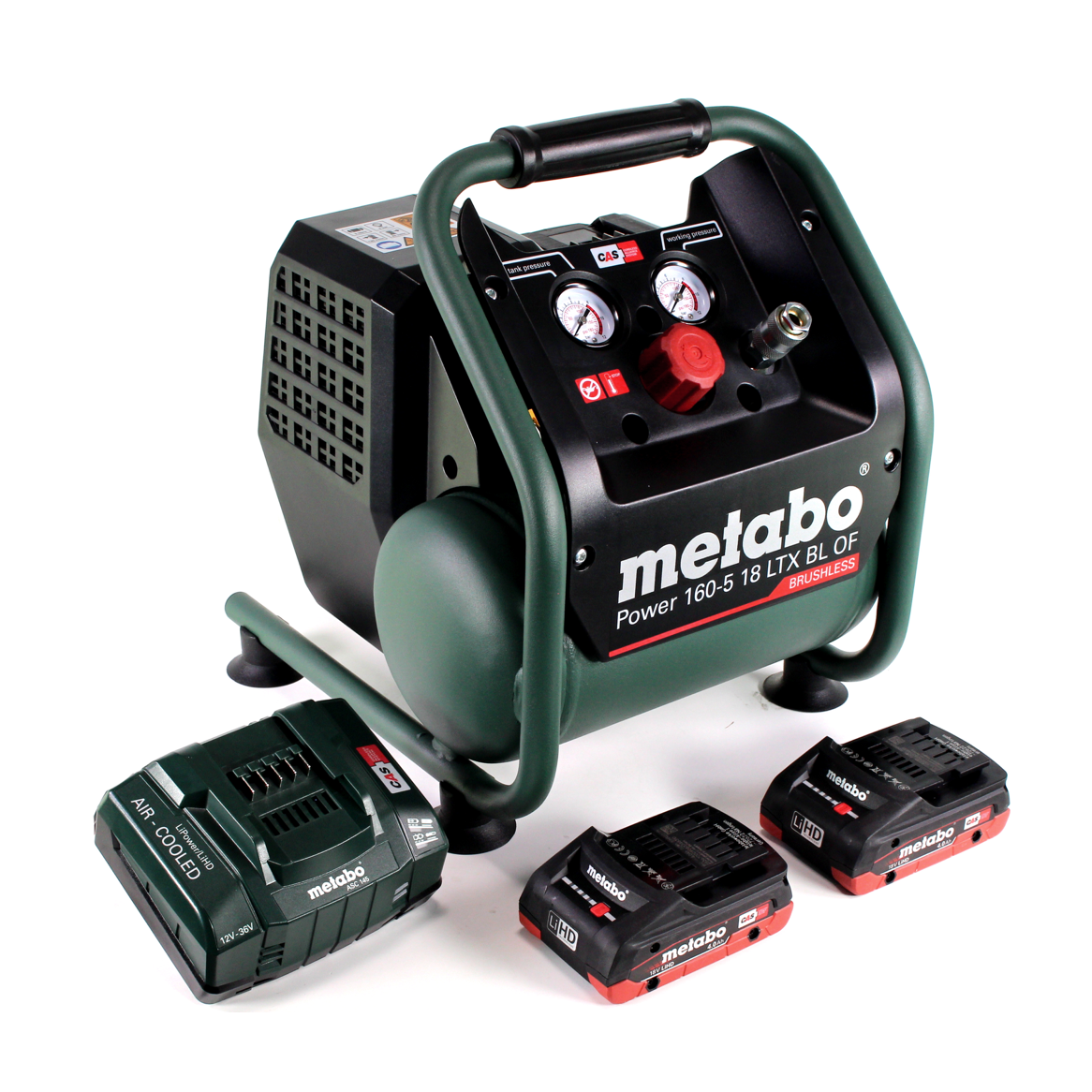 Compresseur à batterie Metabo Power 160-5 18 LTX BL OF 18 V 8,0 bar sans balais + 2 batteries LiHD 4,0 Ah + chargeur