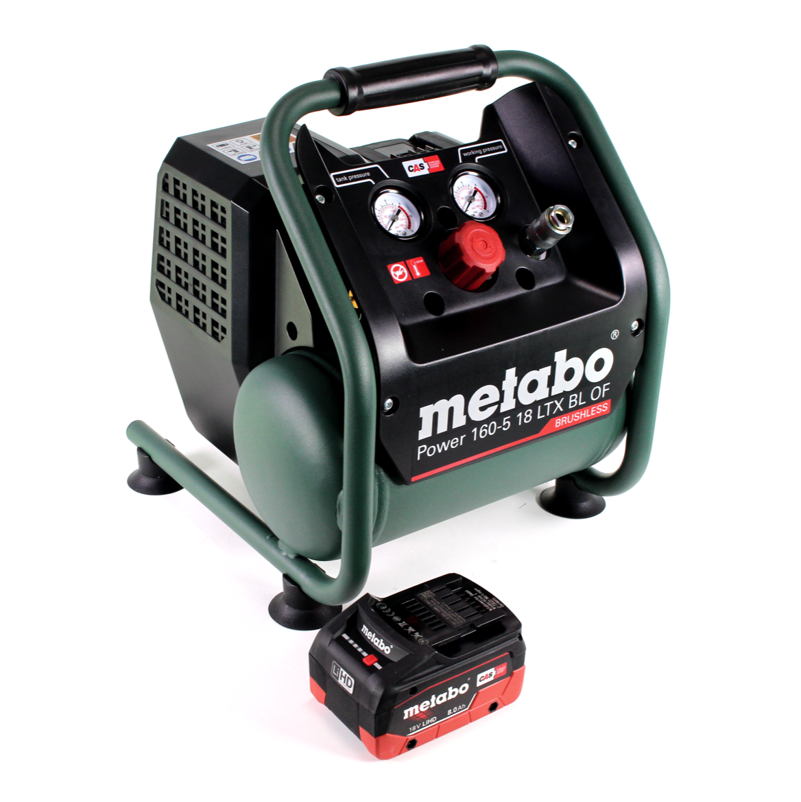 Compresseur à batterie Metabo Power 160-5 18 LTX BL OF 18 V 8,0 bar sans balais + 1x batterie LiHD 8,0 Ah - sans chargeur