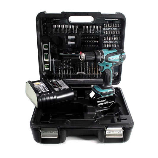 Makita DHP 456 STTK perceuse à percussion sans fil 18 V 50 Nm + 1 batterie 5,0 Ah + chargeur + jeu d'accessoires 101 pièces + mallette