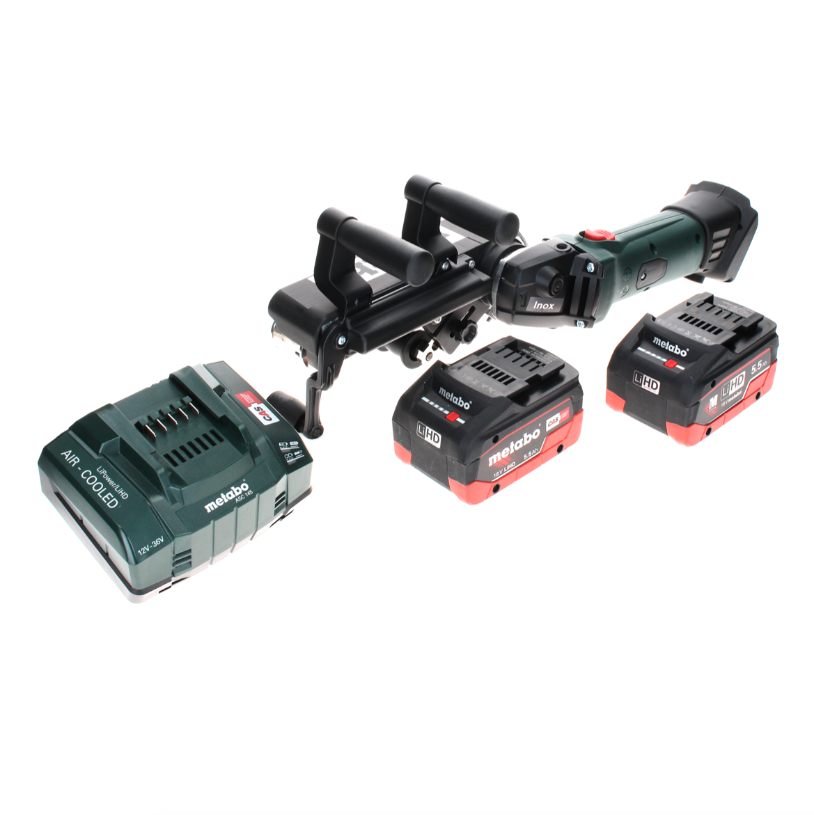 Metabo RB 18 LTX 60 Akku Rohrbandschleifer 18 V 60 mm + 2x LiHD Akku 5,5 Ah + Ladegerät