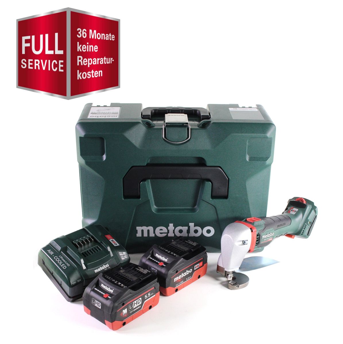 Metabo SCV 18 LTX BL 1.6 Cisaille à tôle sans fil 18 V Brushless + 2x Batteries LiHD 5,5 Ah + Chargeur + Coffret  MetaLoc - Full Service - GRATUIT - 3 ans de protection complète