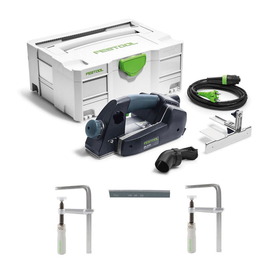 Festool EHL 65 EQ-Plus Einhandhobel 720 W 65 mm Hobelbreite ( 576601 ) + 2x FSZ 120 Schraubzwingen + HW 65 Spiralmesser + systainer - Toolbrothers