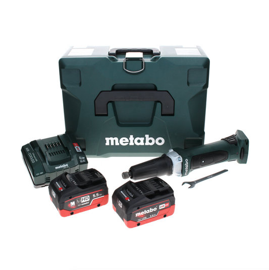 Meuleuse droite à batterie Metabo GA 18 LTX 18 V + 2 batteries LiHD 5,5 Ah + chargeur + MetaLoc