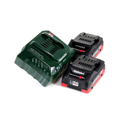 Metabo PA 14,4-18 LED-USB adaptateur secteur pour batterie, kit de base avec 2 batteries LiHD 4,0 Ah + chargeur ASC55