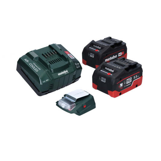 Metabo PA 14.4-18 LED-USB Akku Power Adapter Basis Set mit 2x LiHD Akku 5,5 Ah + Ladegerät ASC145