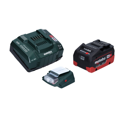 Metabo PA 14,4-18 LED-USB adaptateur secteur pour batterie, kit de base avec 1 batterie LiHD 8,0 Ah + chargeur ASC145