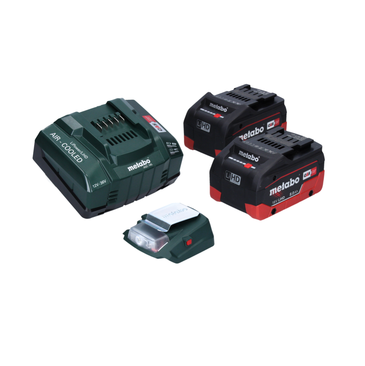 Metabo PA 14.4-18 LED-USB Akku Power Adapter Basis Set mit 2x LiHD Akku 8,0 Ah + Ladegerät ASC145