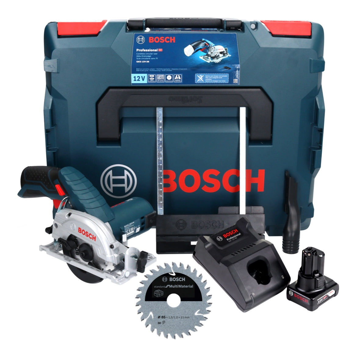 Scie circulaire sans fil Bosch GKS 12V-26 Professional 12 V 85 mm + 1x batterie 6,0 Ah + chargeur + lame de scie + L-Boxx