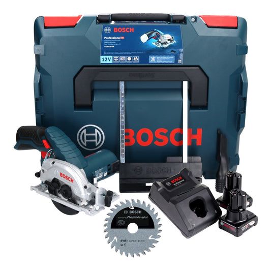 Bosch GKS 12V-26 Professional Akku Handkreissäge 12 V 85 mm + 2x Akku 6,0 Ah + Ladegerät + Sägeblatt + L-Boxx