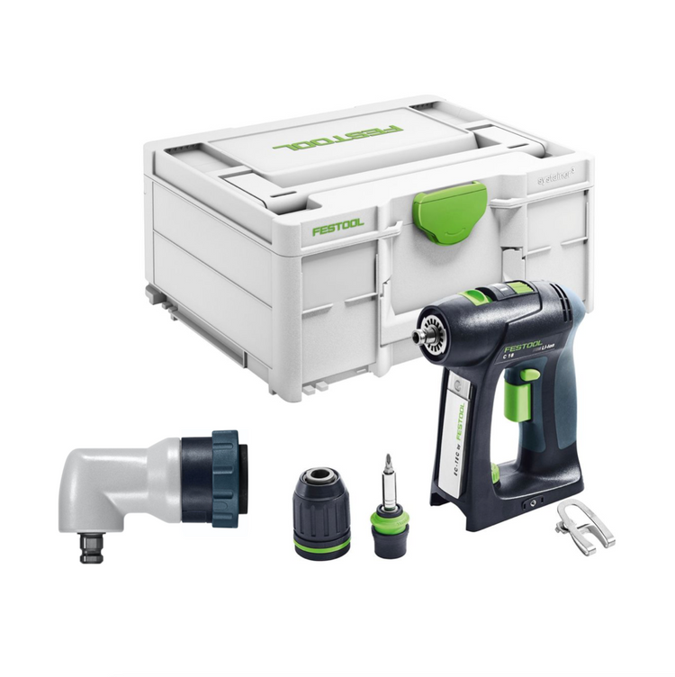 Festool C 18 Basic perceuse-visseuse sans fil 18 V 45 Nm Brushless Solo + systainer (576434) + accessoire angulaire DD-AS - sans batterie, sans chargeur (successeur de 574737)