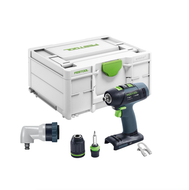 Festool T 18+3 Basic Akku Bohrschrauber 18 V 50 Nm Brushless Solo + systainer ( 576448 ) + Winkelvorsatz DD-AS - ohne Akku, ohne Ladegerät ( Nachfolger von 574763 )