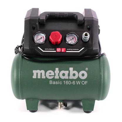 Compresseur Metabo Basic 160-6 W OF 900 W 8 bar + tuyau spiralé Prebena + soufflette + gonfleur de pneu