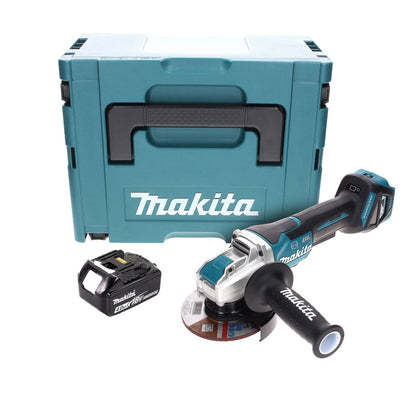 Makita DGA 519 M1J Meuleuse d'angle sans balais 18 V 125 mm X-Lock + 1x batterie 4,0 Ah + Makpac - sans chargeur