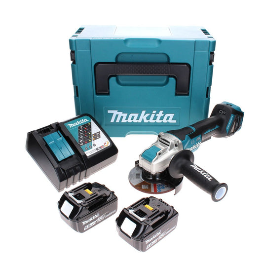 Meuleuse d'angle sur batterie Makita DGA 519 RTJ 18 V 125 mm sans balais X-Lock + 2x batteries 5,0 Ah + chargeur + Makpac