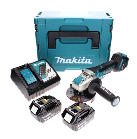 Makita DGA 519 RGJ Akku Winkelschleifer 18 V 125 mm Brushless X-Lock + 2x Akku 6,0 Ah + Ladegerät + Makpac