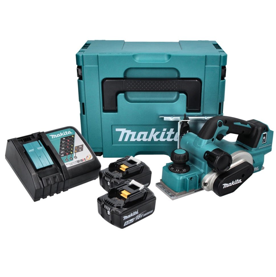 Makita DKP 181 RTJ Akku Hobel Falzhobel 82 mm 18 V Brushless + 2x Akku 5,0 Ah + Ladegerät + Makpac