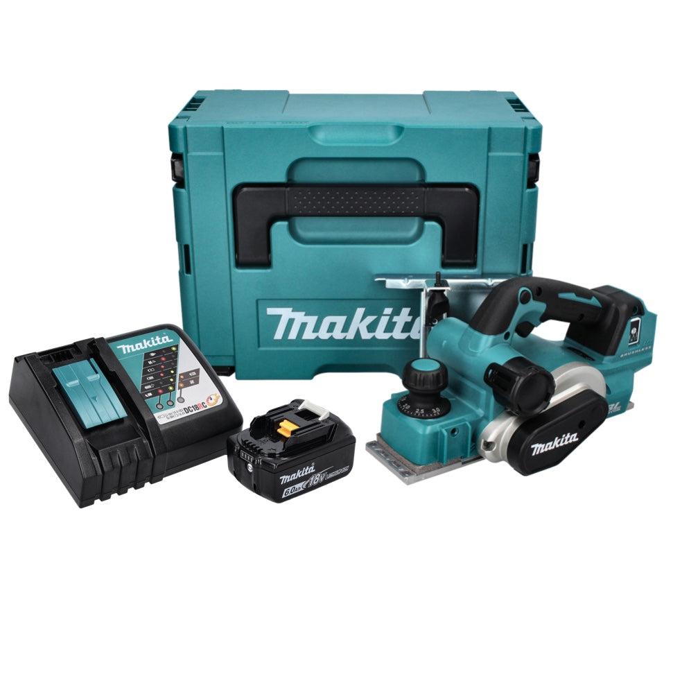 Makita DKP 181 RG1J Akku Hobel Falzhobel 82 mm 18 V Brushless + 1x Akku 6,0 Ah + Ladegerät + Makpac