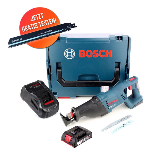 Gratis Bosch Carbide Säbelsägeblatt Bosch GSA 18 V-LI Akku Säbelsäge 18 V + 1x Akku 2,0 Ah + Ladegerät + L-Boxx