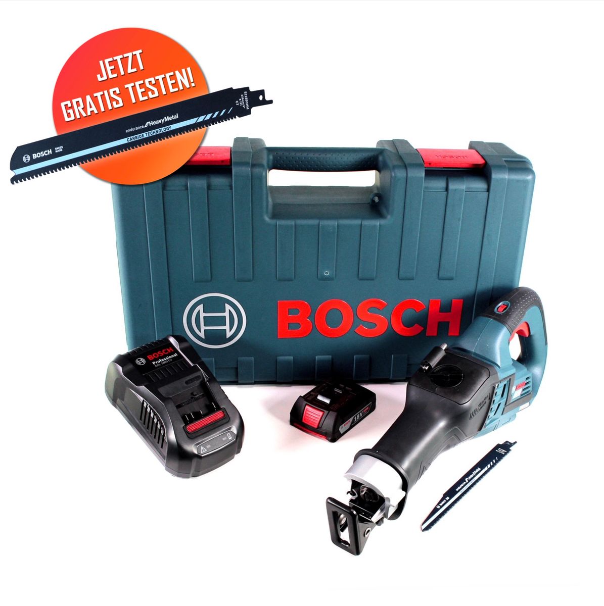 Gratis Bosch Carbide Säbelsägeblatt mit Bosch GSA 18V-32 Akku Reciprosäge 18 V Säbelsäge Brushless + 1x 2,0 Ah Akku + Ladegerät + Koffer