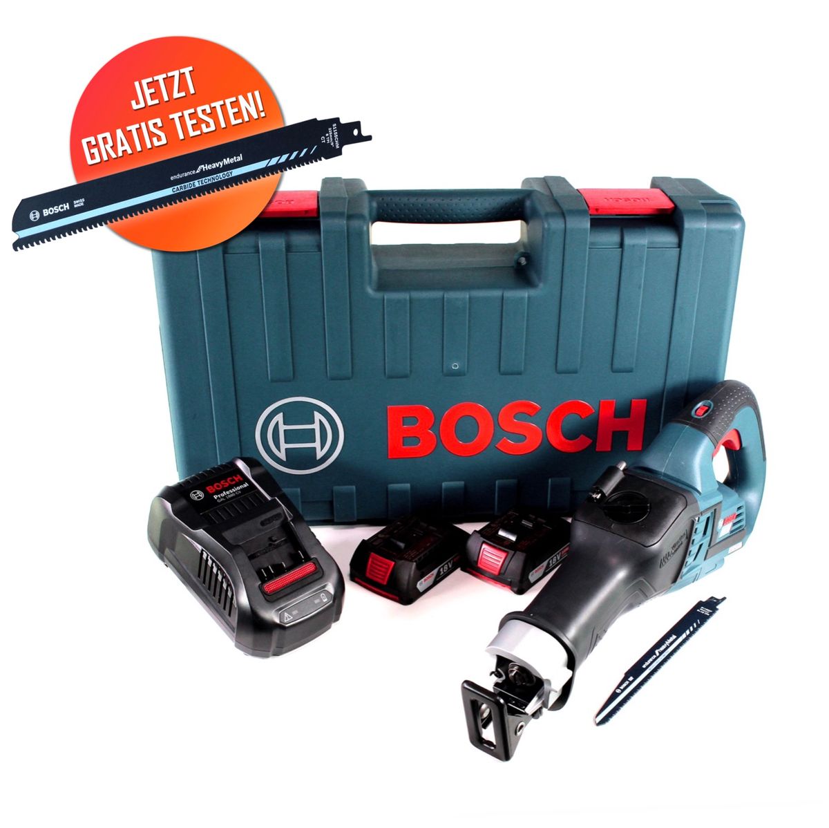 BOSCH GSA 18V-32 Scie sabre sans fil 18 V, Brushless + Lame de scie sabre carbure Bosch gratuite + 2x Batteries 2,0 Ah + Chargeur + Coffret