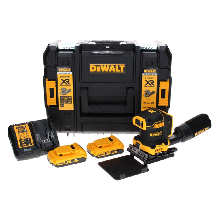 DeWalt DCW 200 D2 Akku Vibrationsschleifer 18 V 108x115 mm + 2x Akku 2,0 Ah + Ladegerät + TSTAK - Toolbrothers