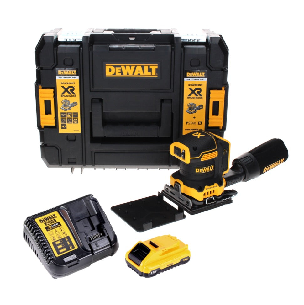 Ponceuse vibrante à batterie DeWalt DCW 200 L1 18 V 108x115 mm + 1x batterie 3,0 Ah + chargeur + TSTAK