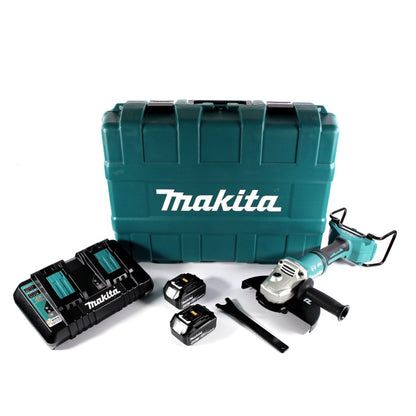 Makita DGA 900 PMK Akku Winkelschleifer 36 V ( 2x 18 V ) 230 mm Brushless + 2x Akku 4,0 Ah + Doppelladegerät + Koffer