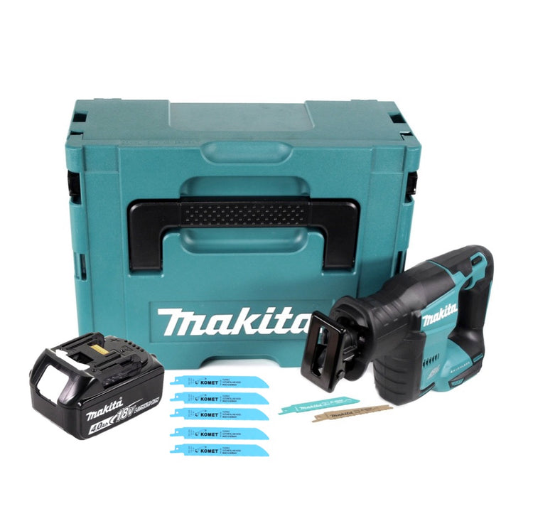 Makita DJR 188 M1J Akku Reciprosäge 18 V Brushless + 1x Akku 4,0 Ah + 5x Sägeblatt Metal Wood + Makpac - ohne Ladegerät - Toolbrothers