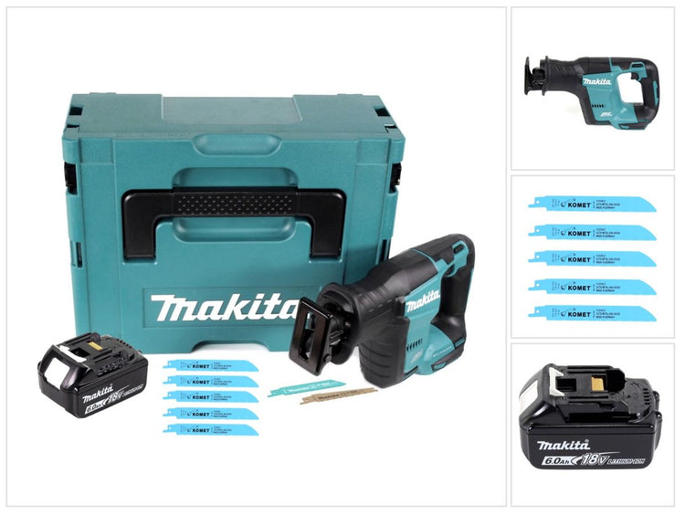 Makita DJR 188 G1J Akku Reciprosäge 18 V Brushless + 1x Akku 6,0 Ah + 5x Sägeblatt Metal Wood + Makpac - ohne Ladegerät - Toolbrothers