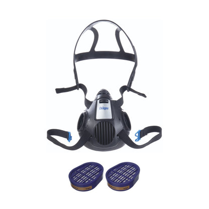 Dräger X-plore 3500 Masque de protection respiratoire, Demi-masque pour filtre à baïonnette taille M + 2x X-plore A2 Filtre à gaz ( 6738873 )