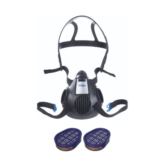 Dräger X-plore 3500 Masque de protection respiratoire, Demi-masque pour filtre à baïonnette taille M + 2x X-plore A2 Filtre à gaz ( 6738873 )