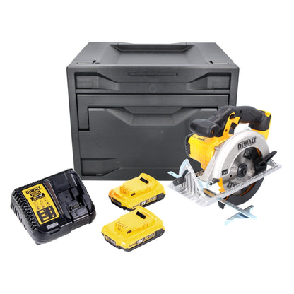 DeWalt DCS 391 D2D Scie circulaire sans fil 18 V 165 mm + 2x Batteries 2,0 Ah + Chargeur + Coffret D-Box