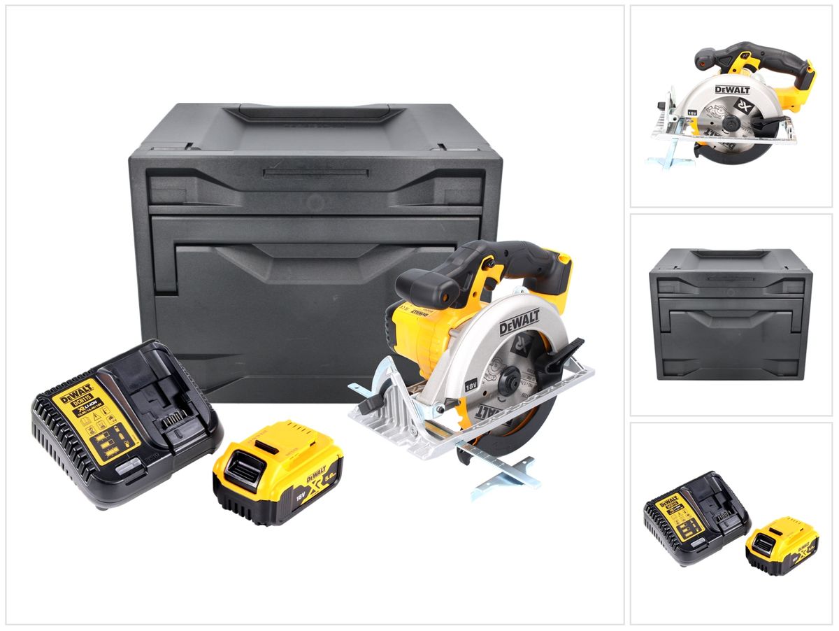 DeWalt DCS 391 P1D Akku Handkreissäge 18 V 165 mm + 1x Akku 5,0 Ah + Ladegerät + D-Box