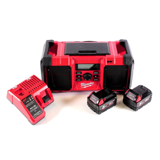 Milwaukee M18 JSR DAB+-502C Akku / Netz Radio Baustellenradio 18 V + 2x Akku 5,0 Ah + Ladegerät