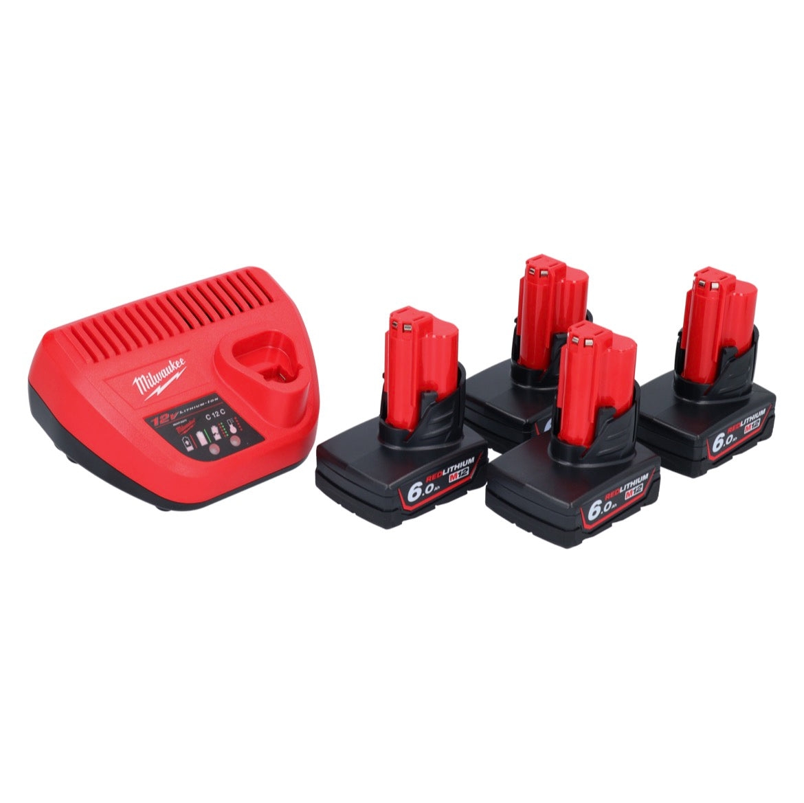 Milwaukee M12 NRG-604 Starter Set 4x 12 V 6,0 Ah Li-Ion Akku + C12 C Ladegerät - Toolbrothers