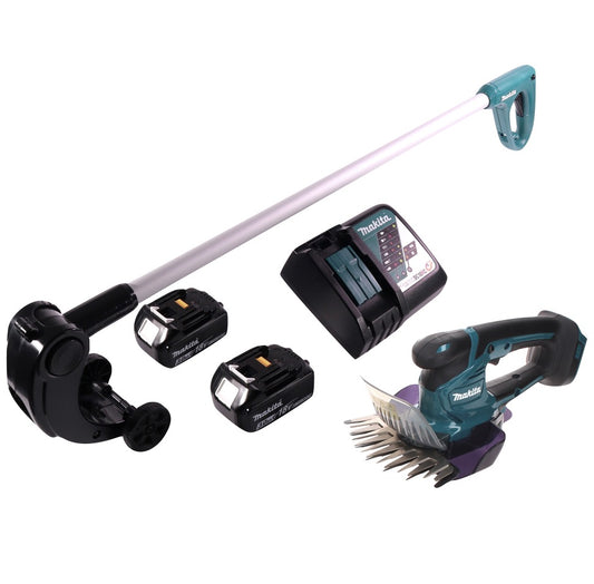 Makita DUM 604 RF Akku Grasschere 18 V + Griffverlängerung mit Rolle + 2x Akku 3,0 Ah + Ladegerät