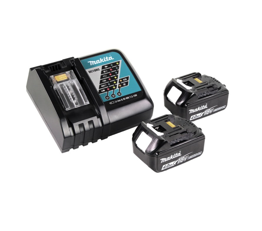 Cisaille à gazon sans fil Makita DUM 604 RM 18 V + rallonge de poignée avec rouleau + 2 batteries 4,0 Ah + chargeur