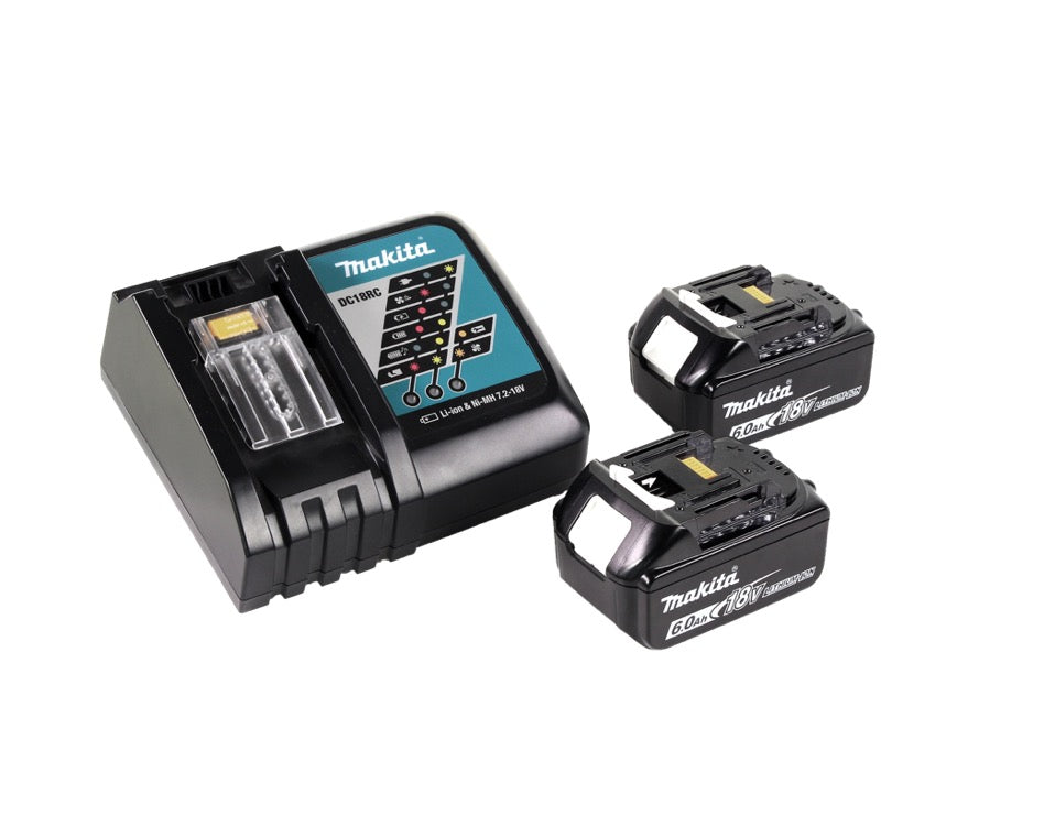 Cisaille à gazon sans fil Makita DUM 604 RG 18 V + rallonge de poignée avec rouleau + 2 batteries 6,0 Ah + chargeur