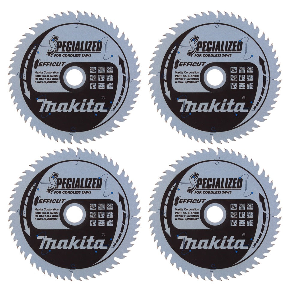 Makita CCXF16556EL EFFICUT Lame de scie circulaire 165 x 20 x 1,45 mm - 56 dents - pour bois, stratifié et plastique - 4 pcs. (2x B-57320)