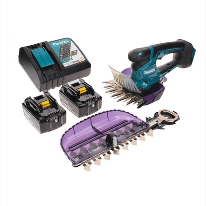 Cisaille à gazon sur batterie Makita DUM 604 RGX 18 V avec lame de cisaille à herbe et arbustes + 2x batteries 6,0 Ah + chargeur