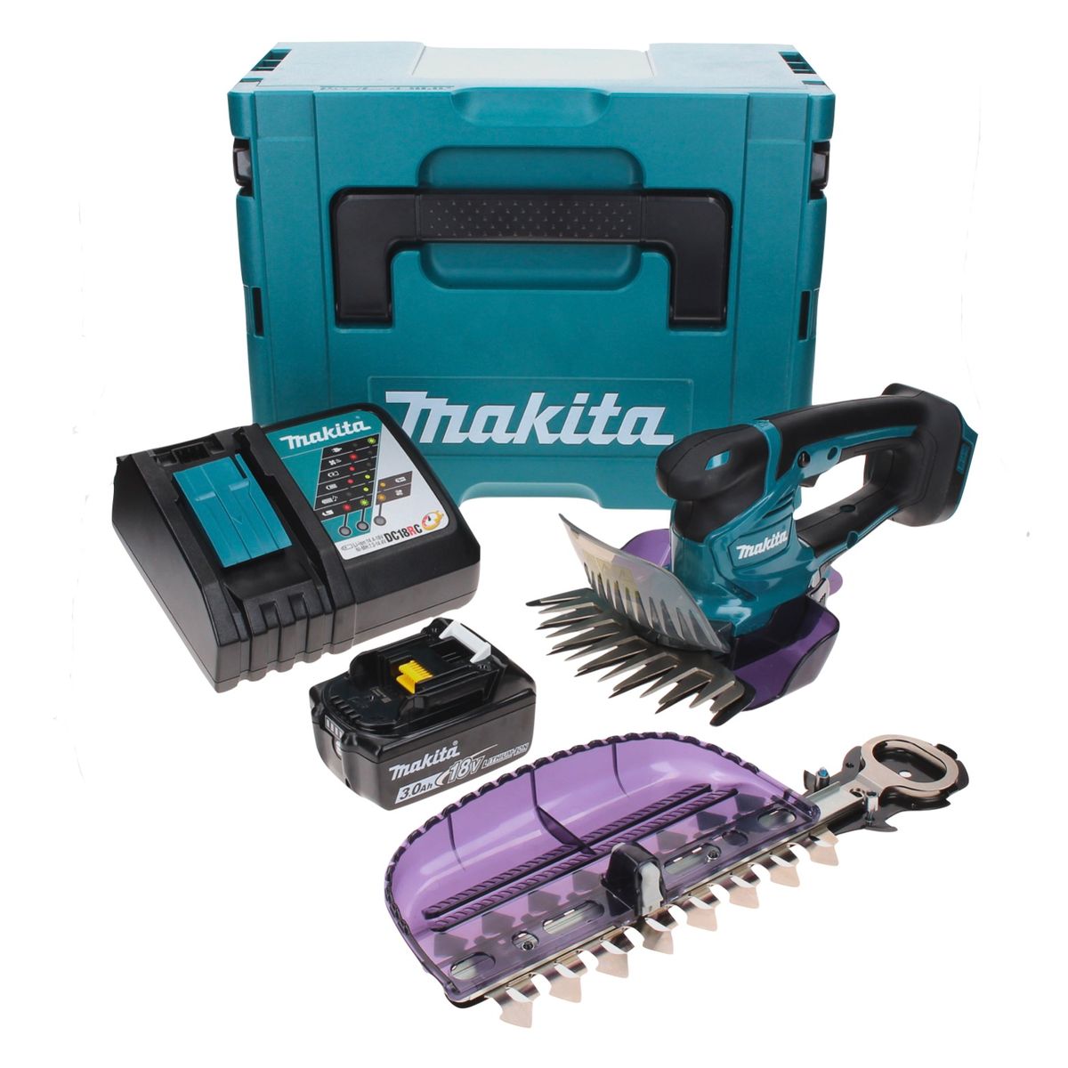 Makita DUM 604 RF1XJ Akku Grasschere 18 V mit Gras- und Strauchscherblatt + 1x Akku 3,0 Ah + Ladegerät + Makpac