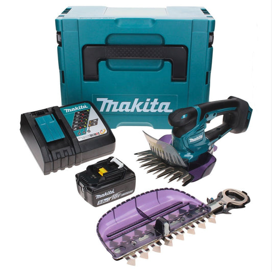 Makita DUM 604 RT1XJ Akku Grasschere 18 V mit Gras- und Strauchscherblatt + 1x Akku 5,0 Ah + Ladegerät + Makpac