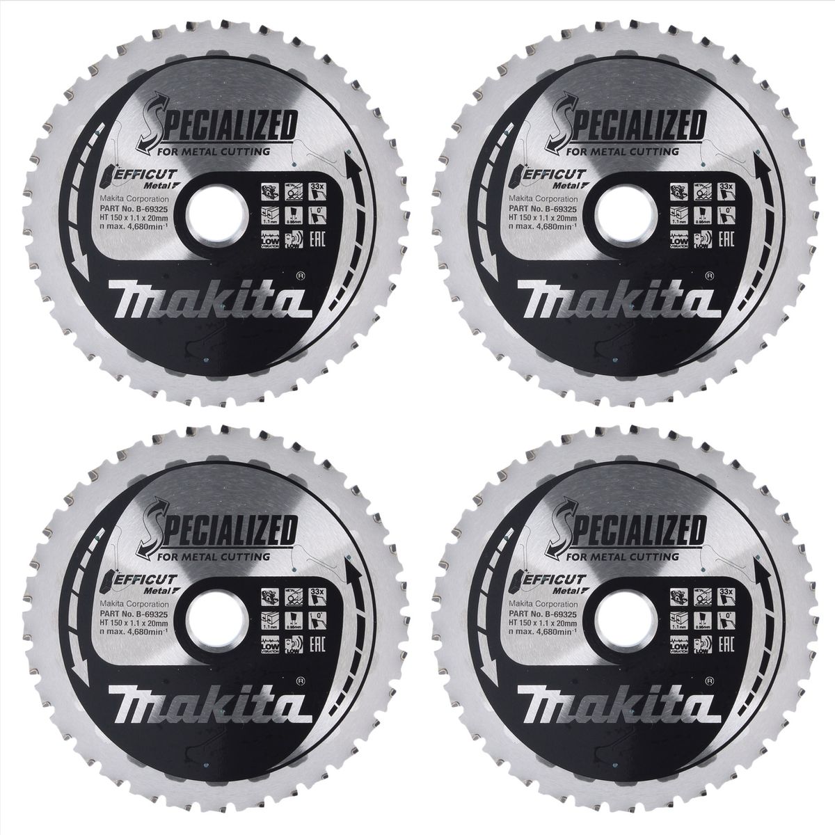 Makita MCCS15033E SPECIALIZED EFFICUT Lames de scie 150 x 20 x 1,1 mm - 4 pièces (4x B-69325) 33 dents