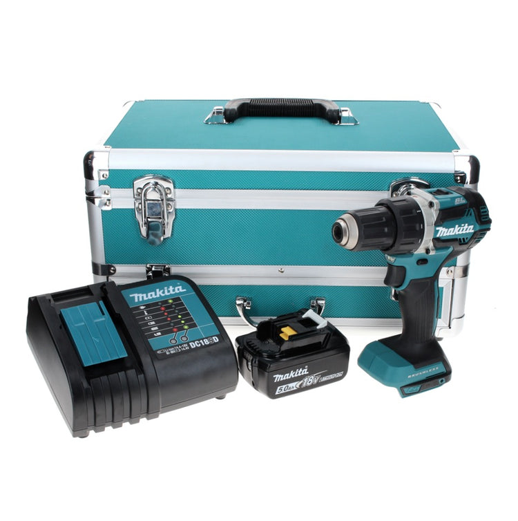 Makita DDF 484 ST1TX Perceuse-visseuse sans fil 18 V 54 Nm Brushless + 1x Batterie 5,0 Ah + Chargeur + Jeu de mèches - 70 pièces + Coffret aluminium TX