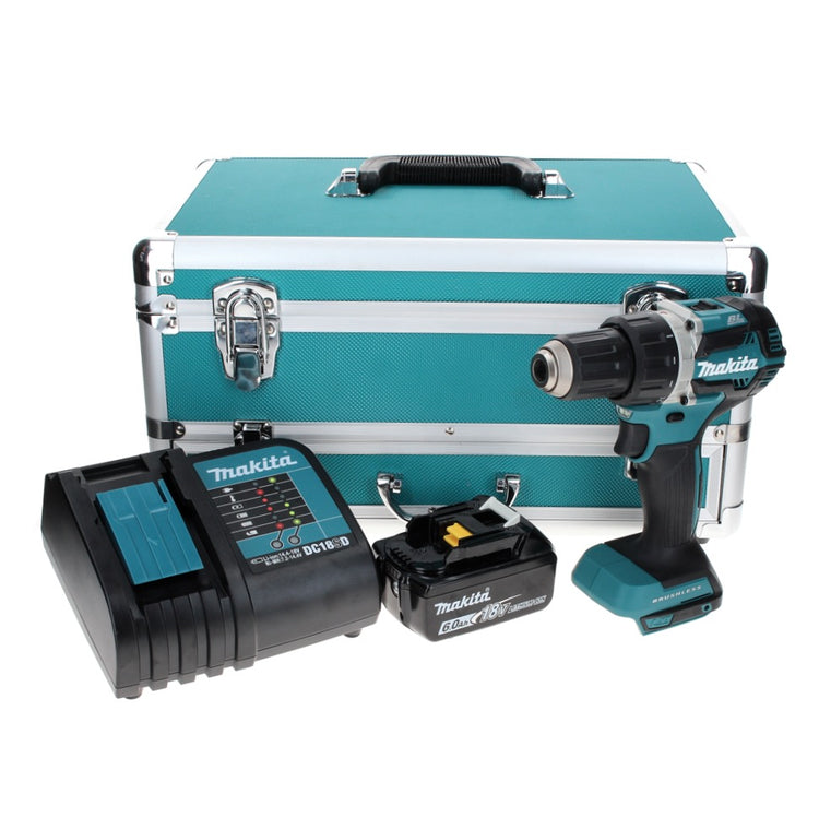 Makita DDF 484 SG1TX Perceuse-visseuse sans fil 18 V 54 Nm Brushless + 1x Batterie 6,0 Ah + Chargeur + Jeu de mèches - 70 pièces + Mallette en aluminium TX