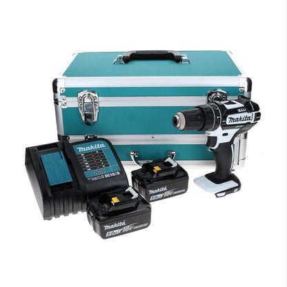 Makita DHP 482 STTX W Perceuse-visseuse sans fil 18 V 62 Nm, blanc + 2x Batteries 5,0 Ah + Chargeur + Coffret aluminium TX + Jeu d’embouts et de forets, 70 pcs.