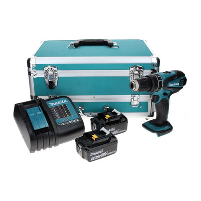 Makita DHP 456 SFTX perceuse à percussion sans fil 18 V 50 Nm + 2 batteries 3,0 Ah + chargeur + jeu de 70 forets + coffret en aluminium TX