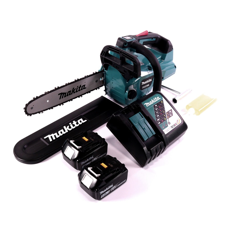 Makita DUC 306 RT Akku Kettensäge 36 V ( 2x 18 V ) Brushless 30 cm + 2x Akku 5,0 Ah + Ladegerät