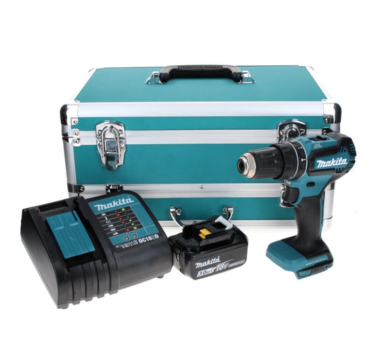 Makita DHP 485 SF1TX perceuse à percussion sans fil 18 V 50 Nm sans balais + 1 batterie 3,0 Ah + chargeur + jeu de 70 forets + coffret en aluminium TX