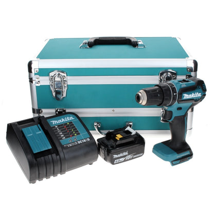 Makita DHP 485 SM1TX Perceuse à percussion sans fil 18 V 50 Nm Brushless + 1x Batterie 4,0 Ah + Chargeur + Coffret aluminium TX + Jeu d’embouts et de forets, 70 pcs.